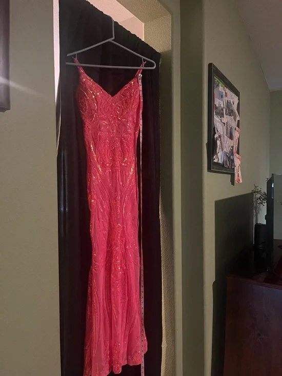 Pink/Coral Sequin Embellished Evening Gown - Picture 4 of 9